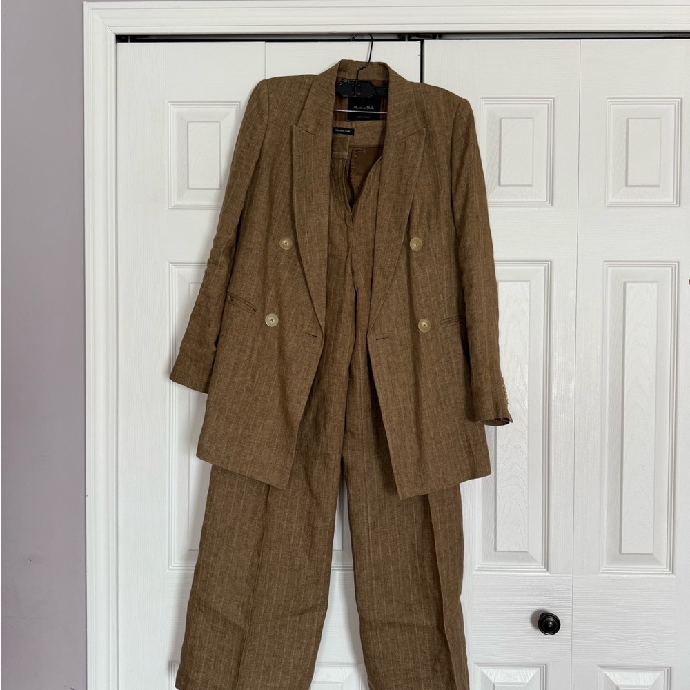 Massimo Dutti Tan Linen Pinstripe Suit NW